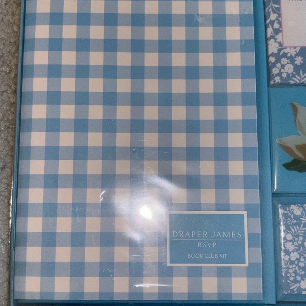 Draper James Book Club Kit Sticky Notes Journal Set Light Blue Check Print New